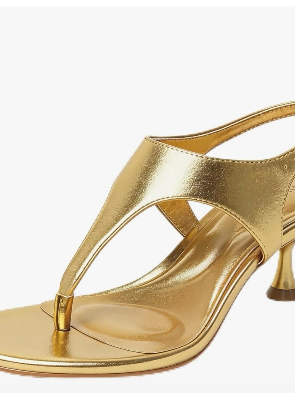 Slingback Thong Heel Sandals in Metallic Gold